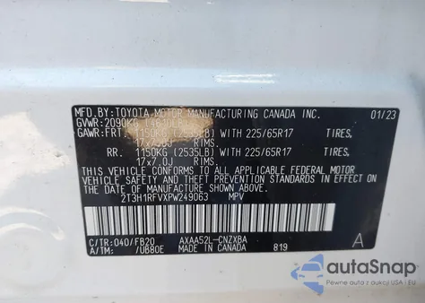 2023 Toyota Rav4 Le z USA, uszkodzony, nr VIN 2T3H1RFVXPW249063